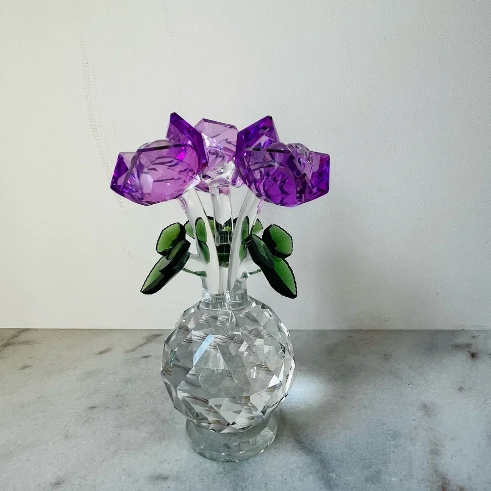 Crystal Flower Bouquet with Purple roses Accents
